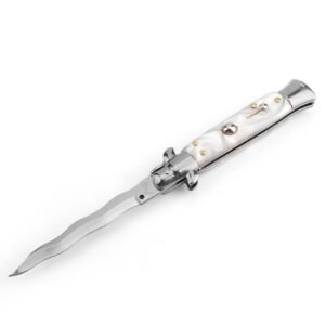8.75 Inch Italian Stiletto Switch Kris Blade Fick Knife White with White Handle