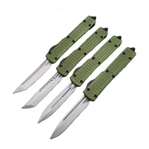 Nóż sprężynowy Small Navy Straight Out Switchblade Nóż with Green Handle