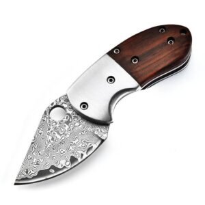 Nóż damasceński Mini Mantis Nóż damasceński Steel Składany Nóż Wooden Handle kieszonkowy Nóż Portable Unboxing