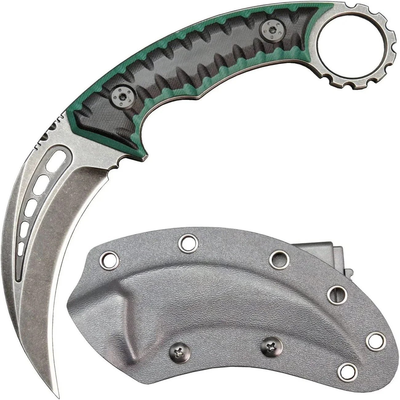 O1CN01bQAoKo1qdkrKmIWAP_4128405519-0-cib.jpg Karambit ze stałą głownią Karambit Nóż Ze stałą głownią D2 Steel + G10 Handle outdoorowy Claw Nóż With Protective Cover Edc Tool-Green